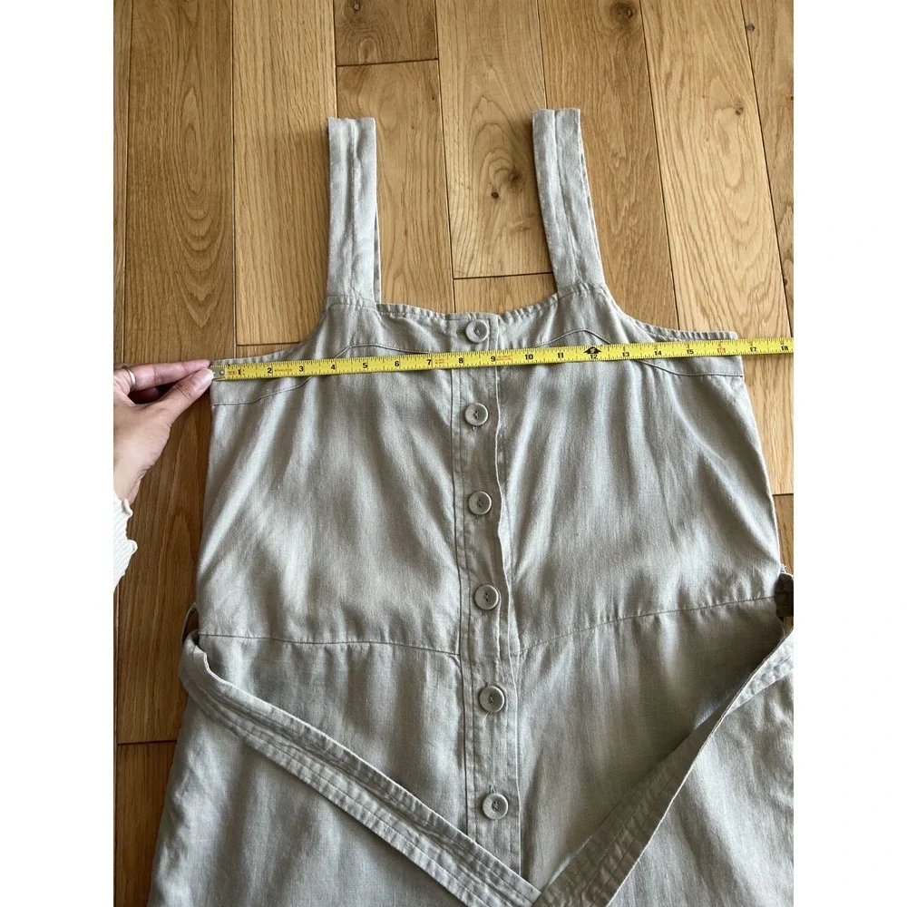 Everlane 100% Linen Picnic Jumpsuit Seagrass Beige Cropped Tie Waist Wide Leg 2